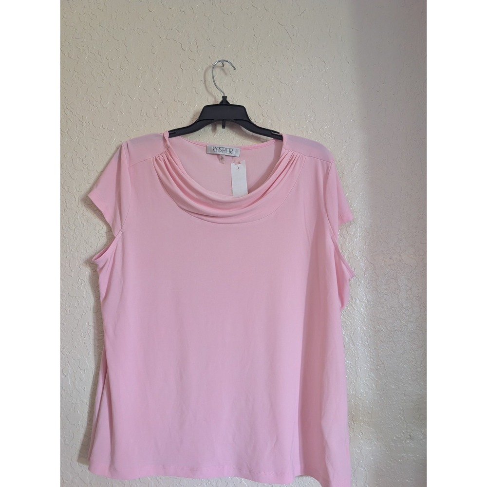 Kasper Womens Petite XL PXL Light Pink Cowl Neck Knit Stretch Top Blouse